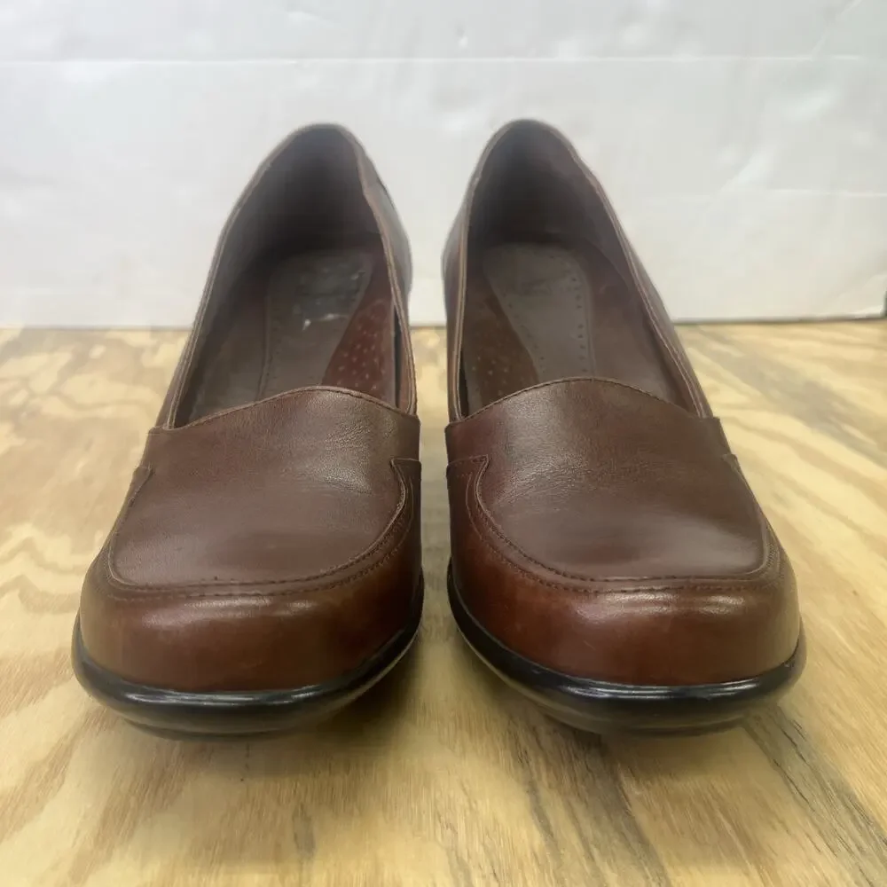 Dansko Ren Slip On Shoes Women EU 40 US 9 Loafer Heels Brown Leather Career